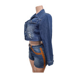 Women Embroidered Butterfly Appliqué Long-Sleeved Denim Embroidered Top