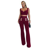 Women Sexy Casual Top and Two-Piece Pants Set