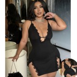 Women Sexy Lace Lace-Up Slit Nightdress Sexy Lingerie