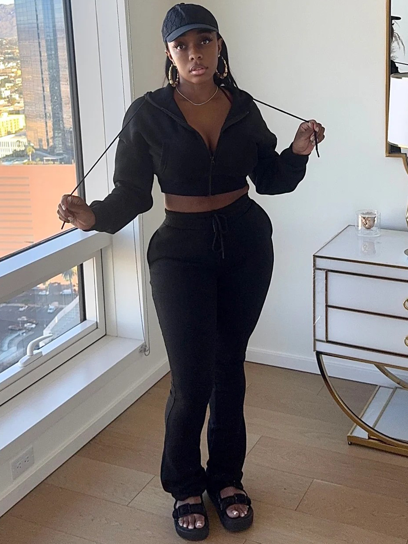 Women Hoodies and Bell Bottom Pants Two-Piece Set