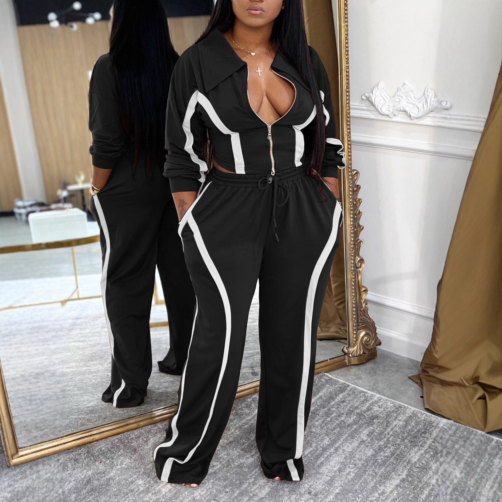 Women Fall/Winter Casual Top and Sweatpants Two-Piece Set