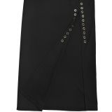 Women Elegant Gold Chain Sexy Strapless Slit Dress