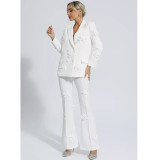 Autumn Women's Fashion Chic Career Turndown Collar Jacket + Pants Floral Set