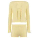 Women Solid Casual American-Style Sweatpants and Shorts Three-Piece Set