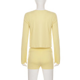 Women Solid Casual American-Style Sweatpants and Shorts Three-Piece Set