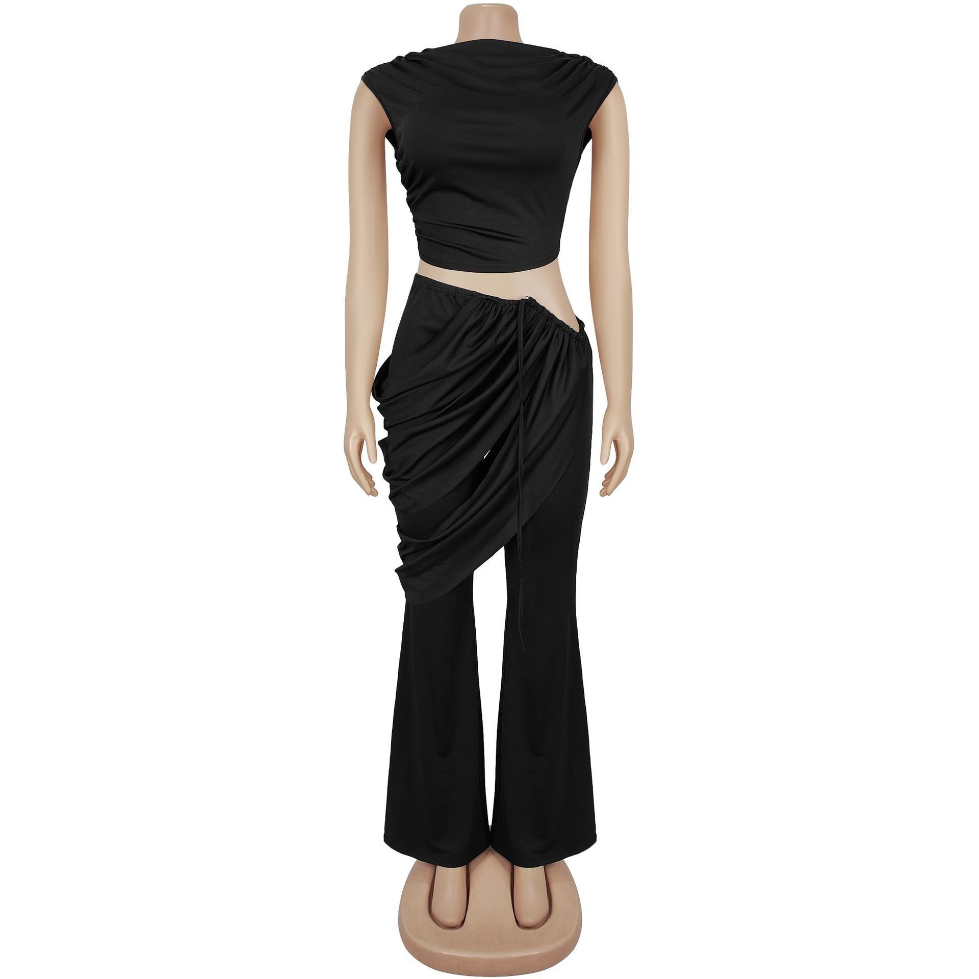 Women Casual Sleeveless Crop Top and Two-Piece Pants Set