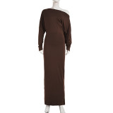 Women Sexy Off-The-Shoulder Solid Elegant Evening Bodycon Maxi Dress