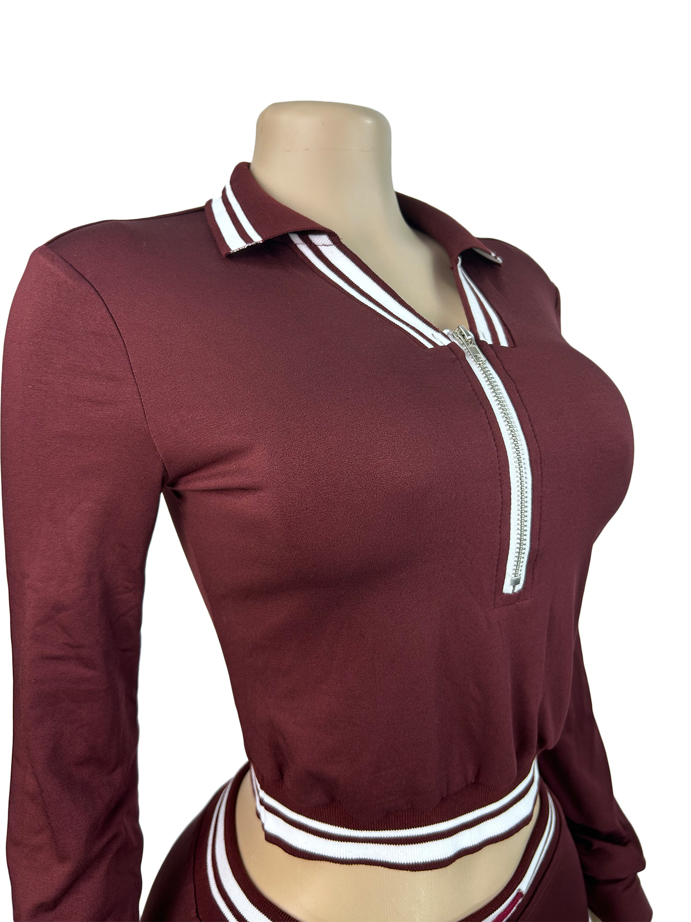 Women Turndown Collar Half-Zip Top and Drawstring Wide-Leg Pants Casual Athletic Two-Piece Set