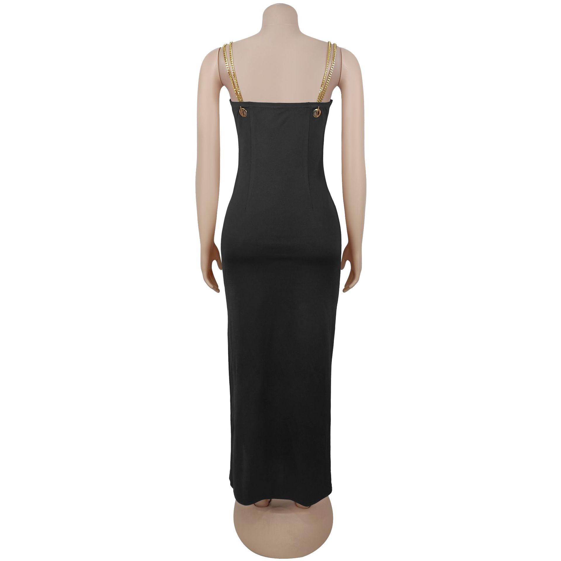 Women Elegant Gold Chain Sexy Strapless Slit Dress