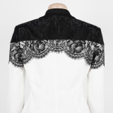 Women casual elegant lace Patchwork blazer and pant two-piece set