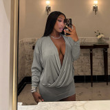 Women sexy V-neck long-sleeved bodycon dress