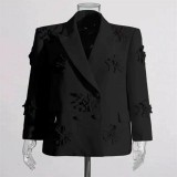 Autumn Women's Fashion Chic Career Turndown Collar Jacket + Pants Floral Set