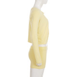 Women Solid Casual American-Style Sweatpants and Shorts Three-Piece Set