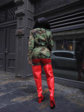 Women Autumn/Winter Camouflage Belted Jacket