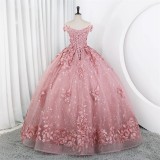 Women Puffy Tulle Embroidered Off-Shoulder Performance Costume Ball Gown