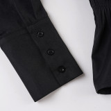 Women Pleated Casual Solid V-Neck Shirt