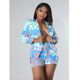 Women's Shorts Sexy Chic Fashion Casual Turndown Collar Print Blazer Set