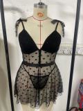 Plus-Size Women Lace Mesh Nightdress Two-Piece Sexy Lingerie Set
