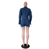 Women Casual Washed Denim Long-Sleeved Romper