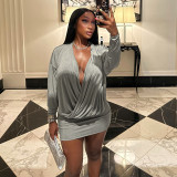 Women sexy V-neck long-sleeved bodycon dress