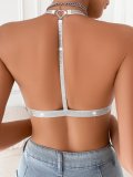 Women Halter Neck Backless Triangle Bra with Detachable Buttons Bras