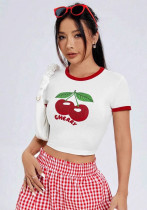 Women Round Neck Short-Sleeved Floral Letter Printed Summer T-shirt