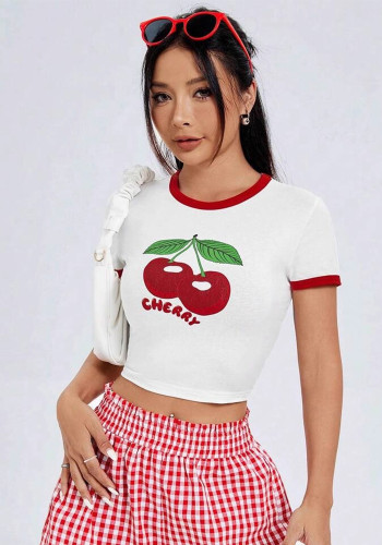 Women Round Neck Short-Sleeved Floral Letter Printed Summer T-shirt