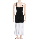 Women Chiffon Patchwork Contrast Color Dress