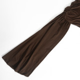 Women Slash Shoulder Off-The-Shoulder Pleated Solid Bodycon Dress