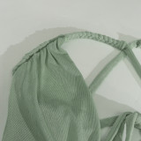 Women Sexy V-Neck Backless Pleated Bodycon Fishtail Dress