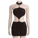 Women Strapless Sleeveless Backless Lace-Up Sexy Mini Dress