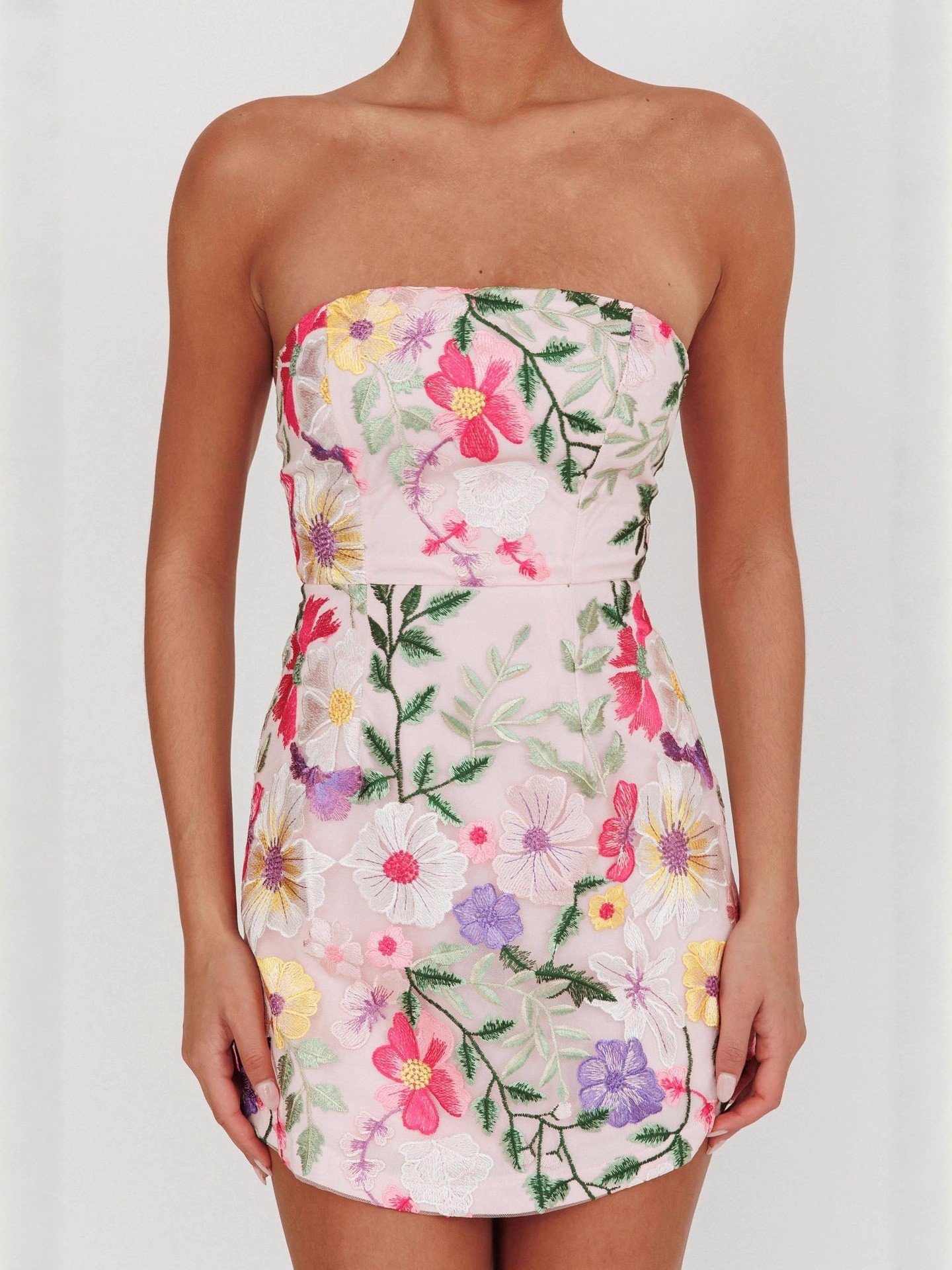 Women Strapless Floral Suspender Dress