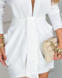 Women White V-Neck Long-Sleeve Dress