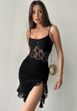 Women Sexy Strapless Lace Patchwork Hollow Irregular Mini Dress