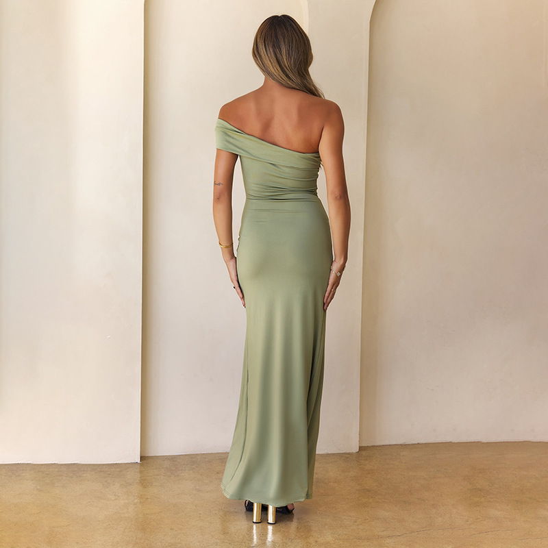 Women Slash Shoulder Knot Slit Maxi Dress