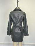 Women Pu-Leather Blazer Dress