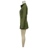 Women's Long Sleeve Zipper Top Sexy Short Skirt Two-Piece Set