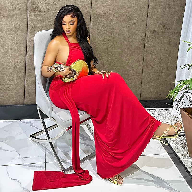 Women Asymmetrical Pleated One-Shoulder Strapless Solid Bodycon Dress