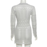 Women Fall Knitting Cutout Ripped Sexy V-Neck Bodycon Dress
