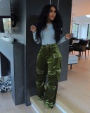 Women Autumn/Winter American Velvet Pocket Cargo Wide-Leg Pants