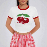 Women Round Neck Short-Sleeved Floral Letter Printed Summer T-shirt