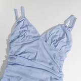 Women Strapless V-Neck Sleeveless Backless See-Through Mesh Slit Maxi Dress