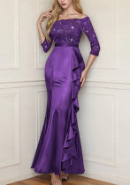 Women Elegant Floral Lace Pleated Slit Maxi Dress Women Elegant Floral Lace Pleated Slit Maxi Dress