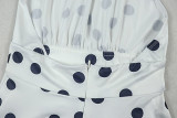 Women Pleated Waist Polka Dot Print Halter Neck Dress