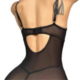 Plus Size Women  V-Neck One-Piece with Lace Mesh Patchwork Sexy Lingerie