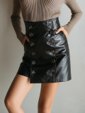 Women Pu-Leather Sexy Bodycon Skirt