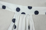 Women Pleated Waist Polka Dot Print Halter Neck Dress