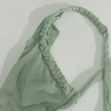 Women Sexy V-Neck Backless Pleated Bodycon Fishtail Dress