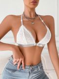 Women Halter Neck Backless Triangle Bra with Detachable Buttons Bras
