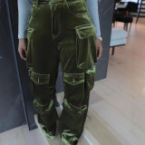 Women Autumn/Winter American Velvet Pocket Cargo Wide-Leg Pants